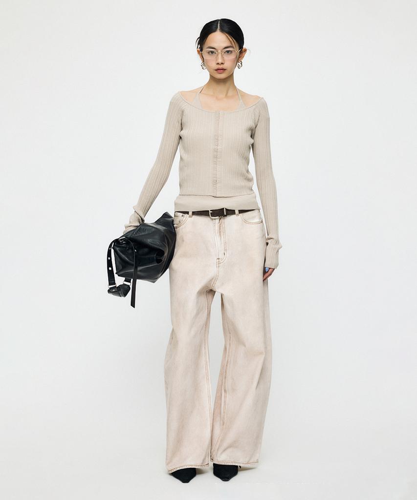 INSILENCE WOMEN [Moussy] Off Shoulder Knit Greige