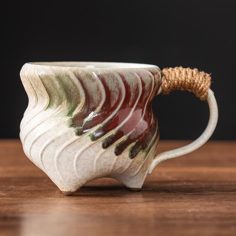 Vintage Gradient Irregular Thread Ceramic Mug Vintage Tie Coffee Cup Birthday Gift Breakfast Oat Milk Cup Office Mug Home Decor