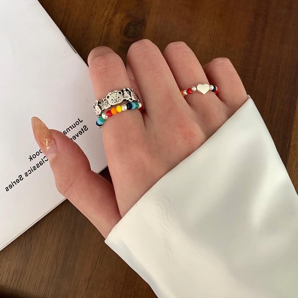 Rainbow Bean Ring: Women's Bear Heart Stackable Temperament Ring