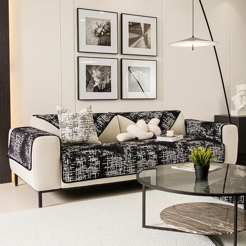 

Simplicity Jacquard Sofa Cover for Living Room Non-Slip Thicken Sofa Cushion L Shape Corner Couch Slipcover Protector Home Decor 70x70cm 1pcs чорний