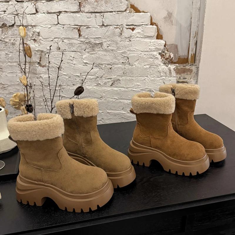 Fur Women's Snow Boots Flats Platform Suede Shoes for Woman Fashion Sport Ankle Boots New Plush Cotton Shoes Mujer Botas