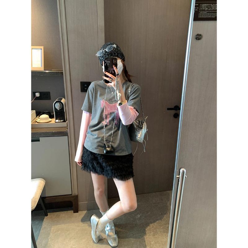 Mochie Early Spring Korean-Style Girly Elastic High-Waist Mesh Layered A-Line Mini Skirt MQ1129 One Size