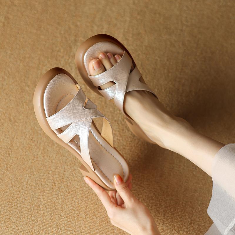 Fashion High-Heeled Shoes Lady Woman's Slippers Slides Square heel Platform 2025 Block Soft Flat Round Toe Casual Leisure  Shoes Women S