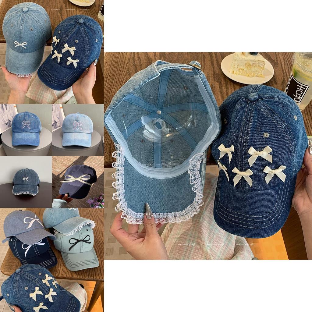 Butterfly Knot Denim Baseball Cap With Sun Protection For Casual Women