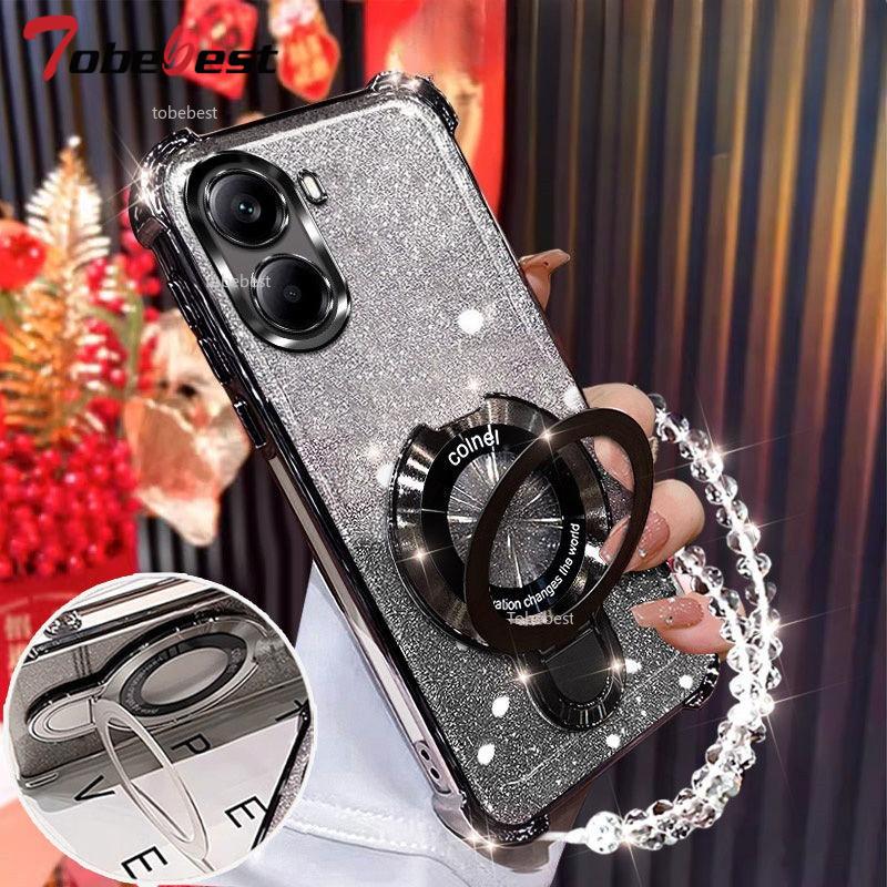 For Xiaomi POCO X7 Pro Redmi Turbo 4 3 Case Glitter Plating Magnetic Holder Bracelet Cover