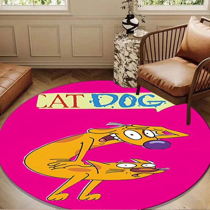 Cat Dog Adventure Round Mat, Anti-slip Circle Carpet Chair Rug For livingroom,Bedroom, Doormat Home Decor Gift Christmas Gifts