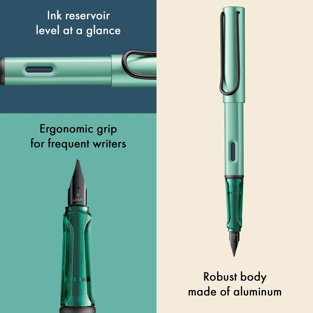 Lamy MINT Medium Fountain Pen with Ergonomic Grip and Polished Steel Nib Lightweight Aluminum Body Includes LAMY T10 Blue Cartridge AL-STAR - - - -