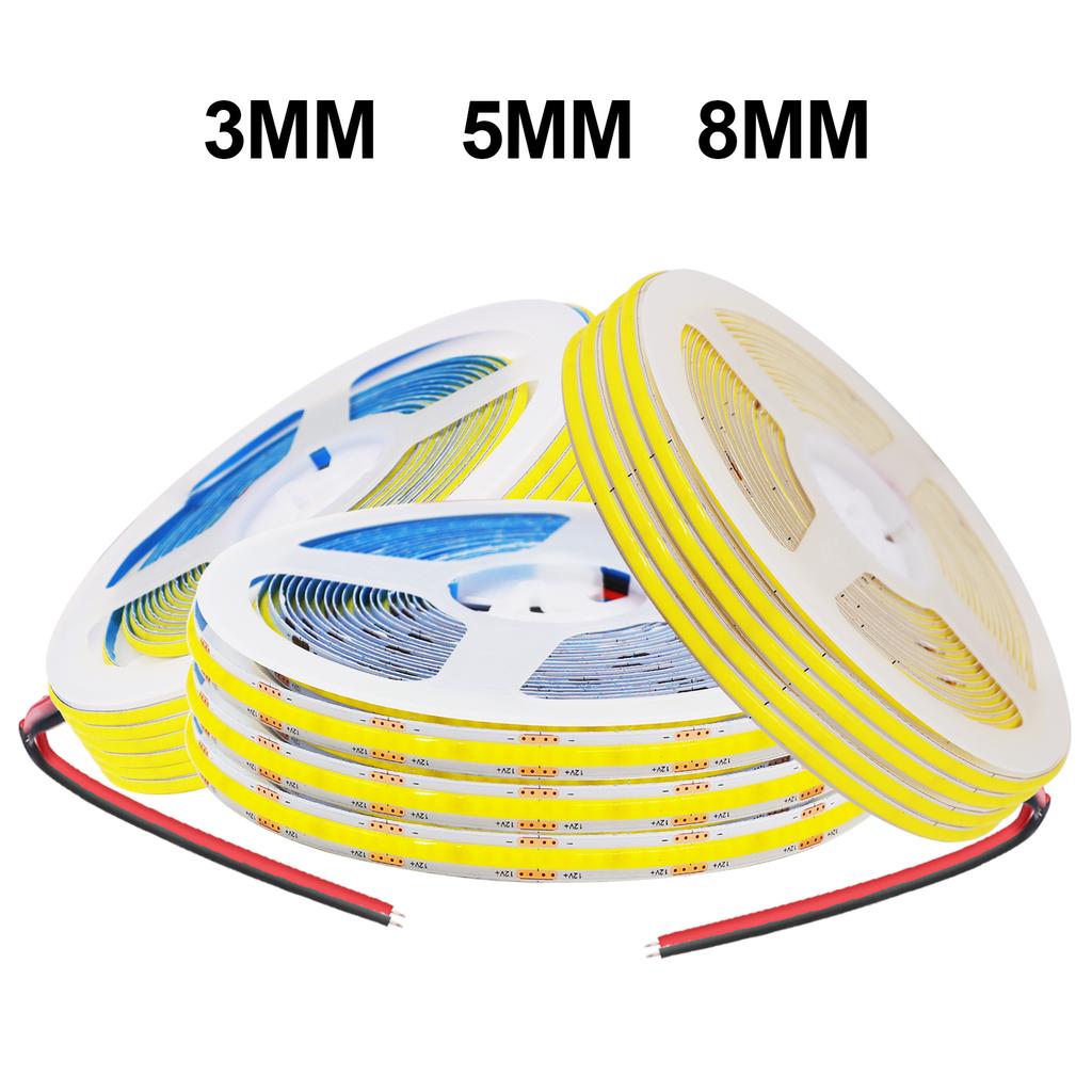 5V 12V COB LED Strip Light Ultra Thin 3MM 5MM 8MM Flexible Tape 320Leds/m RA90 Dimmable Linear Lighting Warm Natural Cool White