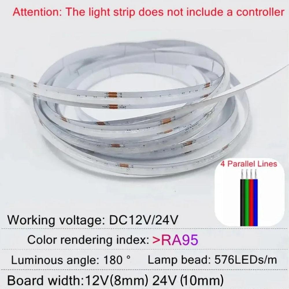 576LEDs/M RGB LED Strip DC12V/24V High Density Flexible COB LED Tape Light Bar 8MM/10MM RA95 For Living Room Decoration Lighting