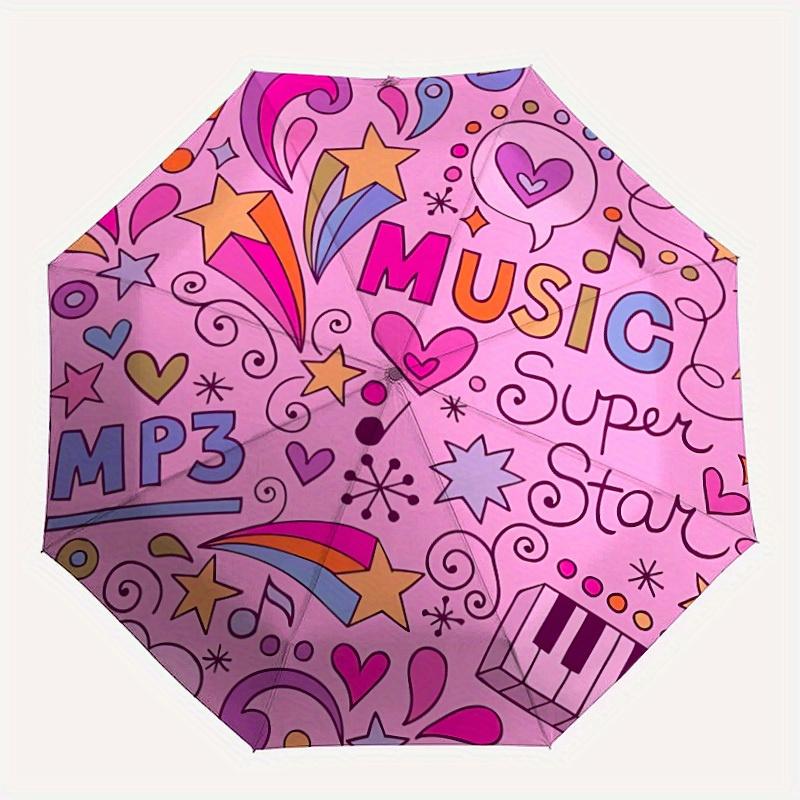 

1pc Music Super Star Automatic Folding Umbrella - 8-Rib Iron Frame, Windproof, Portable Sunshade with Plastic Handle for Travel & Outdoor Ac