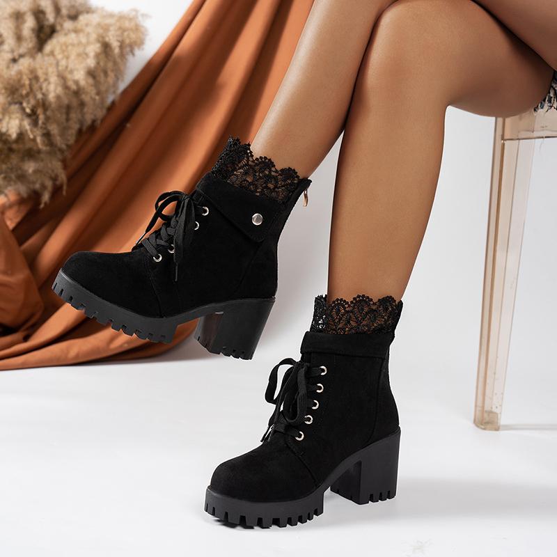 Damen High Heel Stiefeletten Herbst Winter Stiefeletten Damenmode Damenschuhe Schwarz Kurzer Stiefel Weiblich Botas De Mujer
