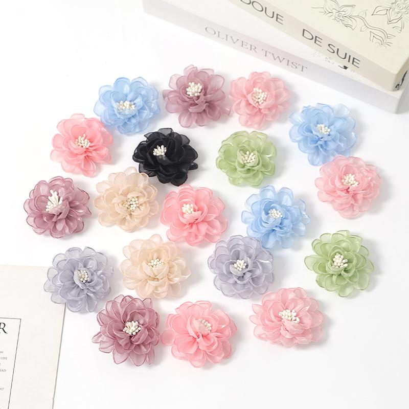 2/5/10Pcs 5cm Organza Chiffon Fabric Flowers DIY Wedding Dress Clothing Shoes Hats Decoration Hairpin Jewelry Accessories