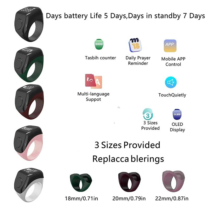 Smart Tasbih Tally Digital Counter For Muslims Tasbeeh Zikr Ring 5 Prayer Time Vibration Reminder Waterproof