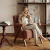 Bouclé Seating Furniture with Wooden Frame, Armchair for Living Room, Bedroom, Rust Red