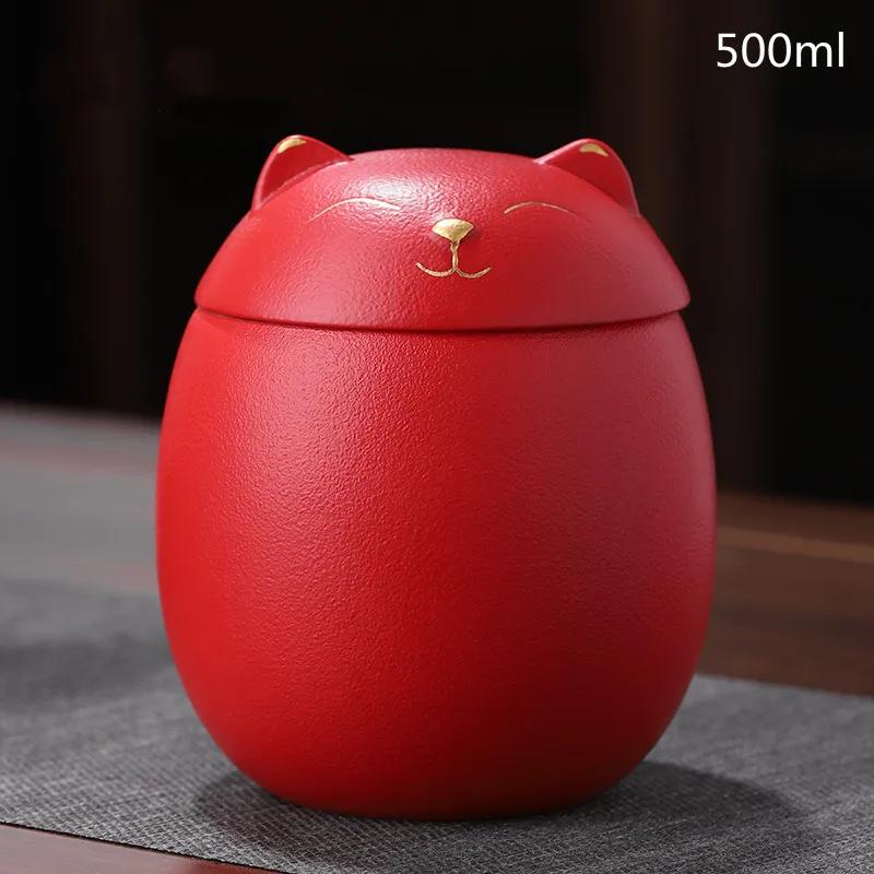 Cute Cat Tea Jar Ceramic Sealed Pot Storage Container Household Spice Jar Bulk Jar  Tea Pot Tea Box