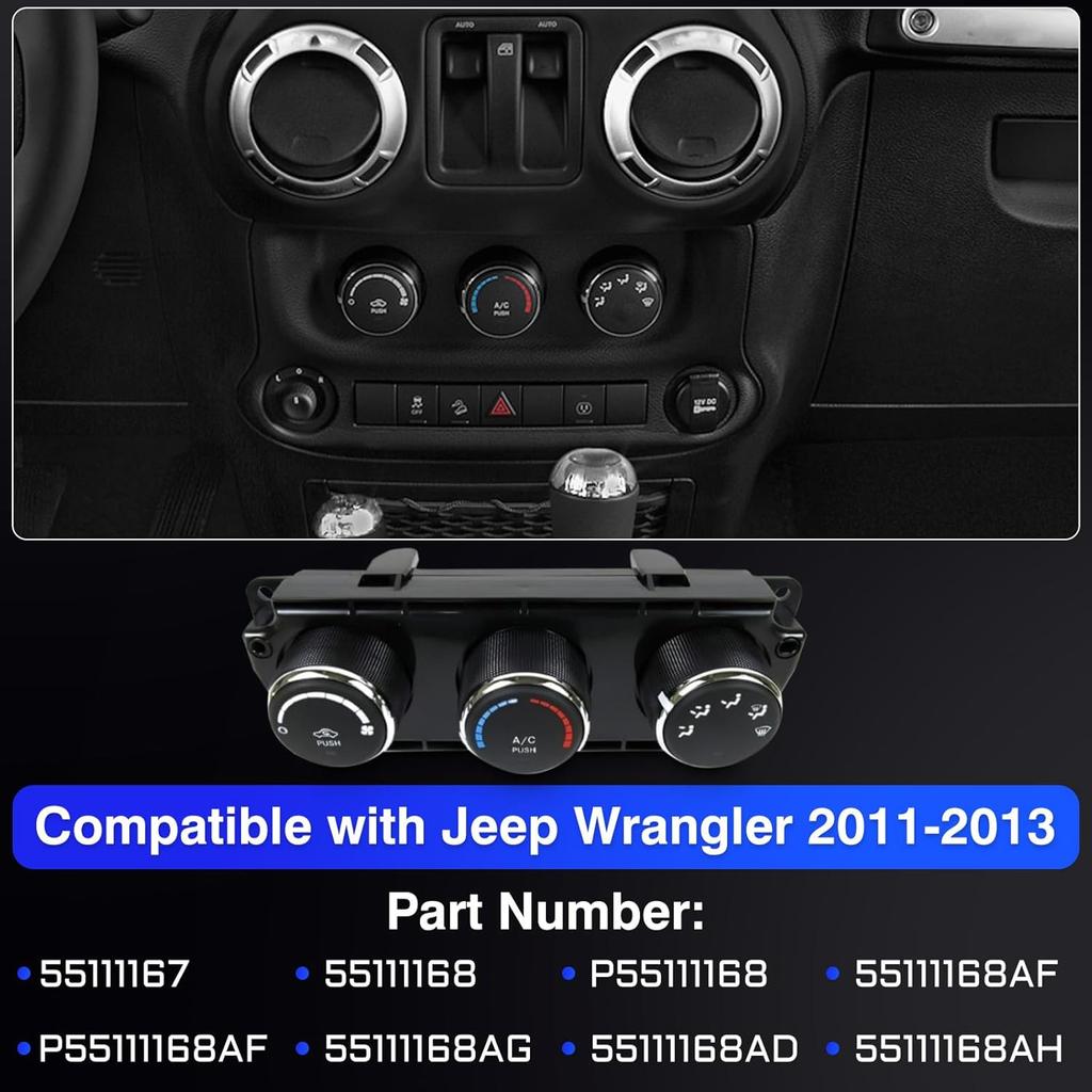 Air Conditioner Heater Control Unit, Replaces 55111167, 55111168, P55111168, 55111168AF, Compatible with Jeep Wrangler 2011-2013, 16 Pins, 1 pc (A)