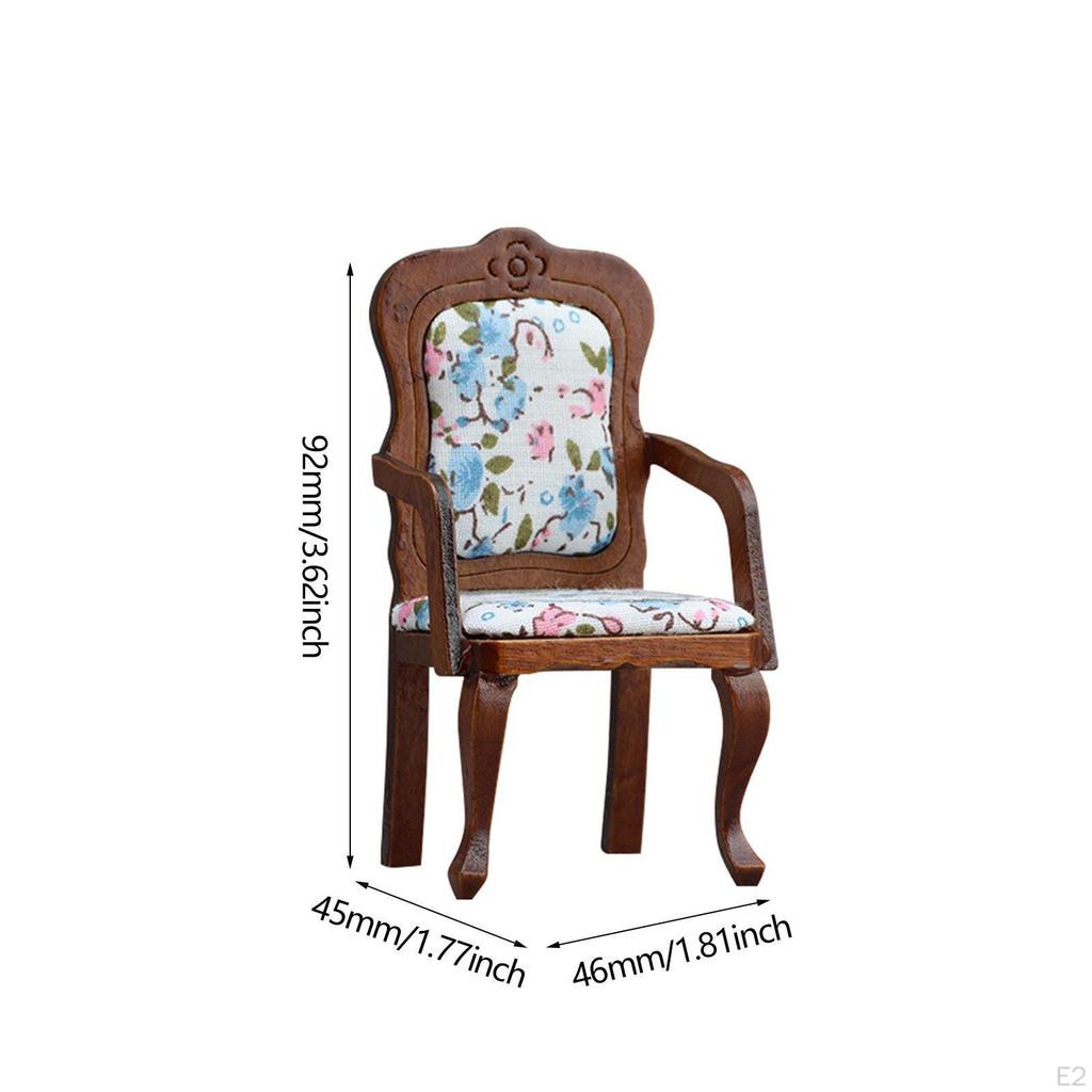 Dollhouse Chair Model 1:12 Scale Simulation Armchair Vintage Design for DIY Crafts Bedroom Layouts