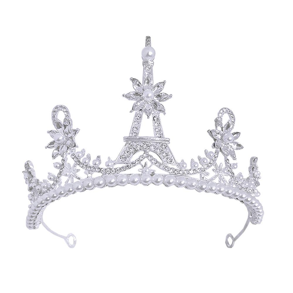 Bridal Crown Alloy Super Fairy Crystal Crown Birthday Headband Light Luxury Versatile Eiffel Iron and Rhinestone Crown