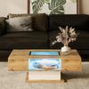 Coffee table, living room table with color-changing LED light, with glass, side table with two drawers