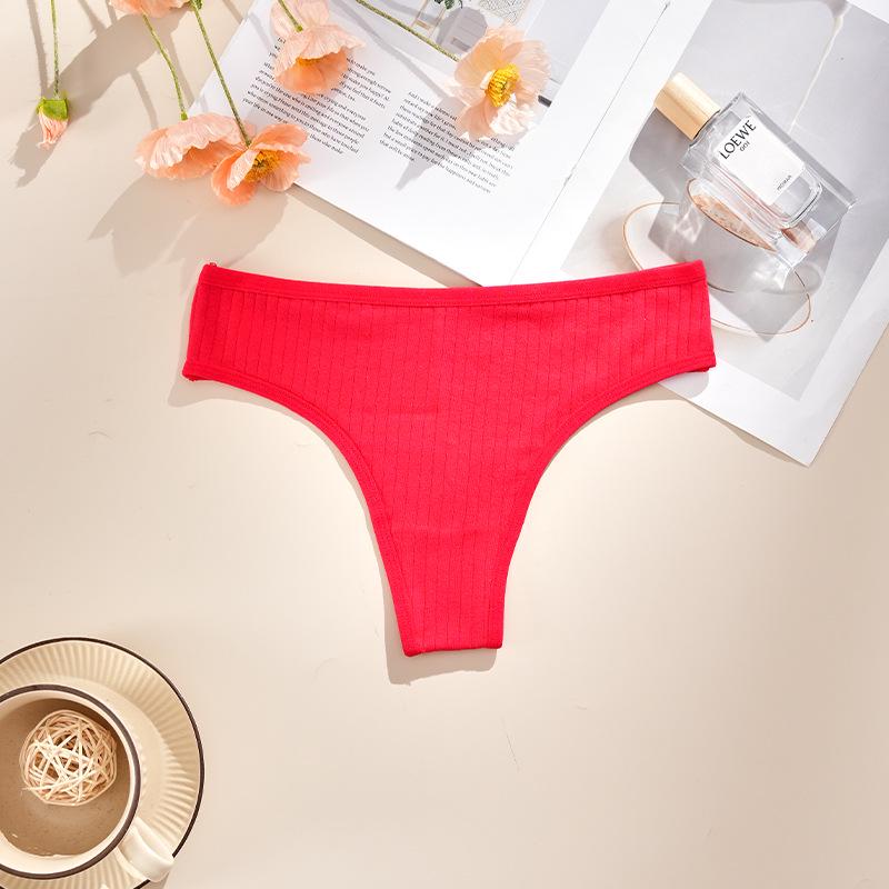 Women's Sexy Seamless Ribbed Low-Waist Cotton Thongs - Charming, Comfortable, Solid Colors