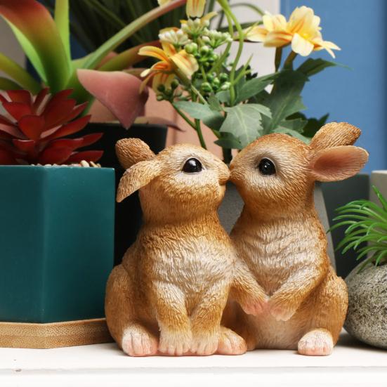 Easter Bunny Figurine Resin Kissing Bunny Sulpture Small Cute Rabbit Statue Collectible Ornaments for Home