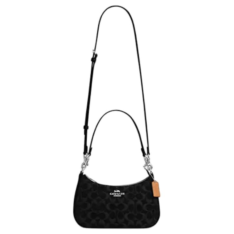 Coach Teri 24 Removable Shoulder Strap Denim And Leather Medium Shoulder Bag Women Shoulder Bag Black CDE43-SVBK
