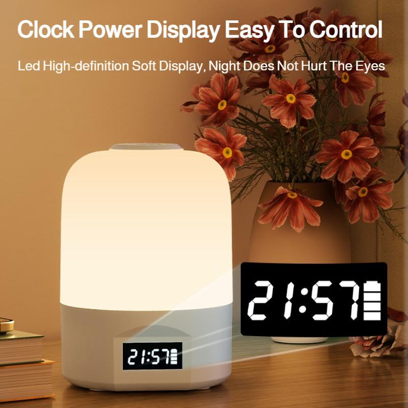 LED Bedside Lamp with Clock Display Touch Control Dimmable Night Light USB Rechargeable for Bedroom Baby Feeding