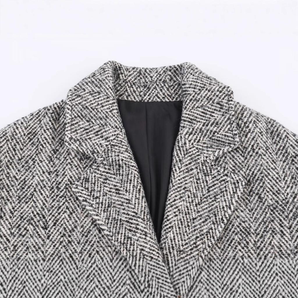 European and American style, French style, women's clothing, fashionable and versatile herringbone twill coat jacket 4968223