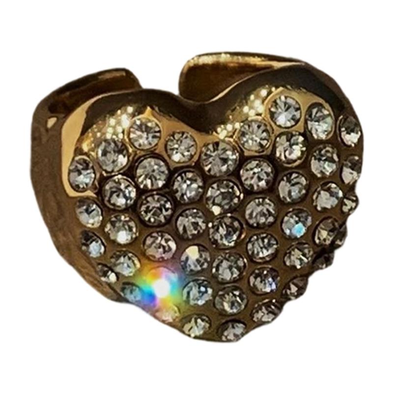 

Delicate Heart Shape Enamel Drop Rings Diamonds Elegant Finger Jewelry Stylish Adjustable Rings Present for Women