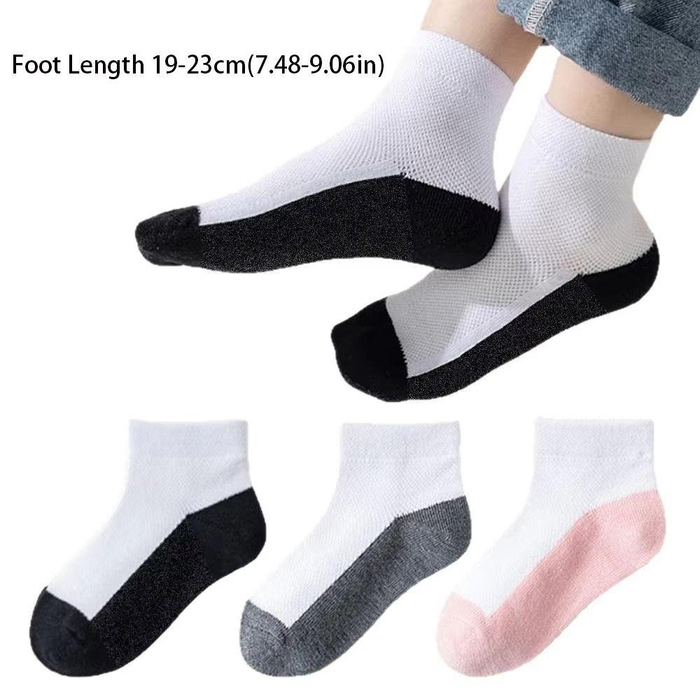 5 Pairs Two-color Kid Boys Anti-slipping Sock Breathable Student White Socks White Socks