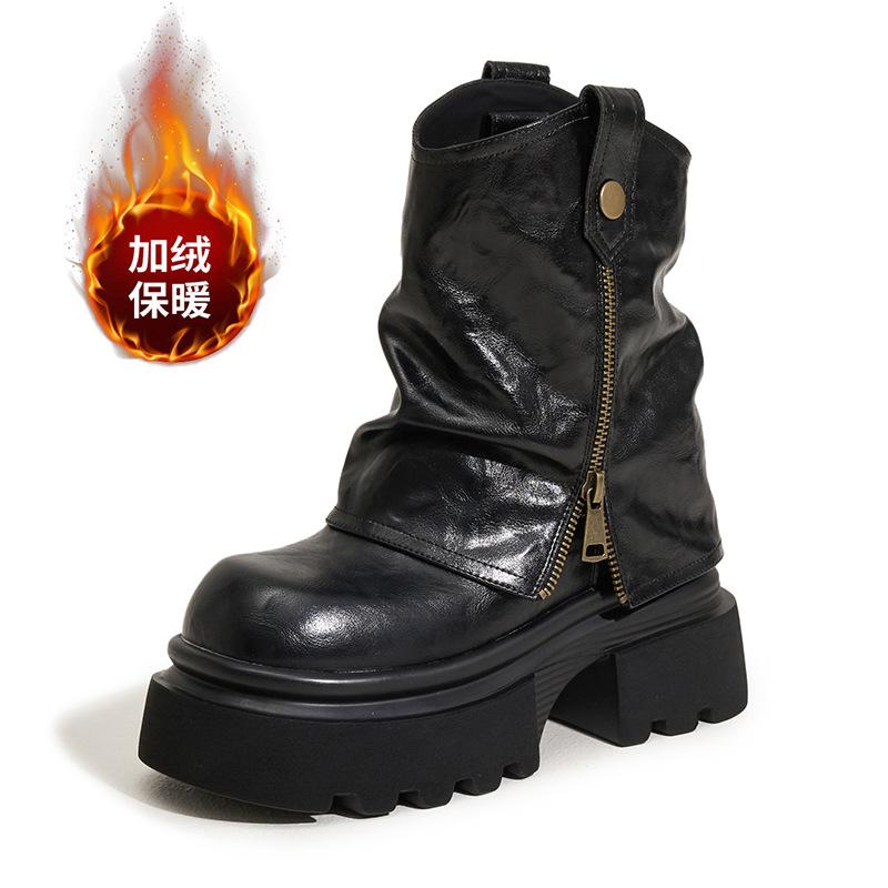 Thick-soled Martin boots for women's autumn and winter new slippers, medium tube short boots, inner heightening trouser tube boots, British smoke tube