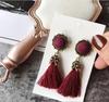 1Pair Bohemian Long Drop Vintage For Women Bright Brick  Flower Long Tassel Drop Earrings Dangle