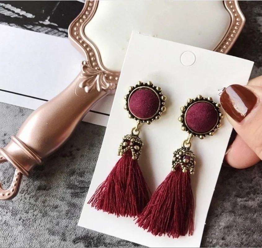 1Pair Bohemian Long Drop Vintage For Women Bright Brick Flower Long Tassel Drop Earrings Dangle