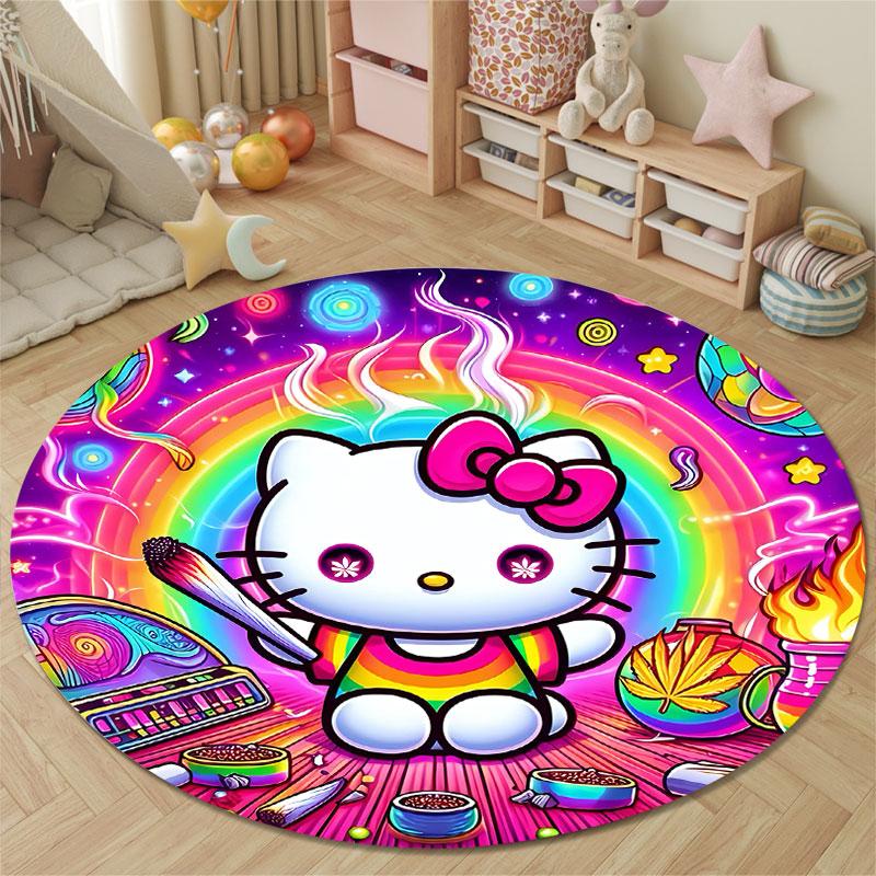 Classic Round Love Multicolor Carpet, Non-Slip Floor Mat for Dining Room