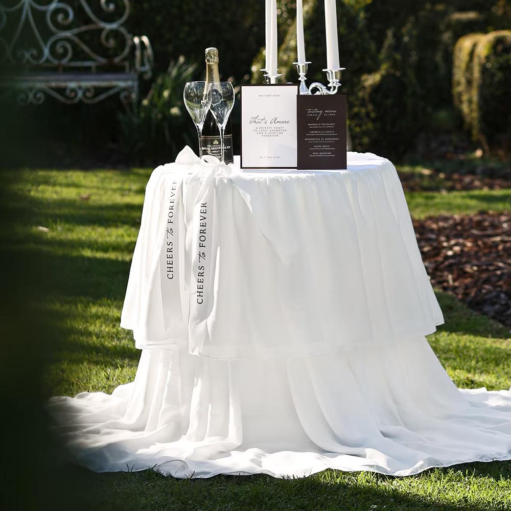 2Pcs Cheers To Forever Wedding Ribbon Wedding Chair Decor Satin Ribbon Champagne Bottle Tie Bride & Groom Tag Reception Ribbons