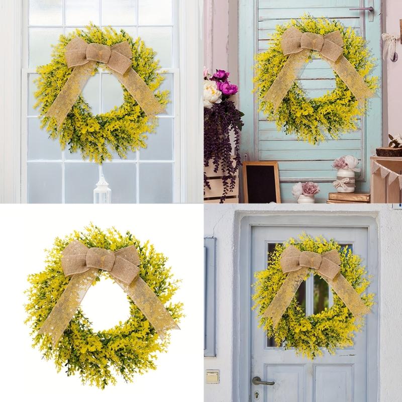 Artificial Yellow Leaf Wreath for Front Door Farmhouses Wedding Holiday Decorations, Front Door Wreath Spring Wreath