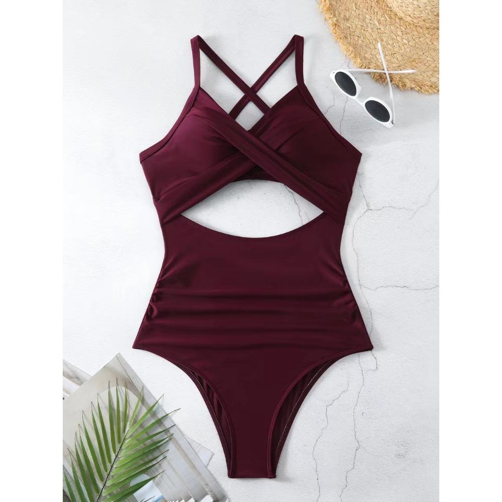 One-piece Swimwear Female Sexy Cross-cut Tight European and American Backless Swimsuit