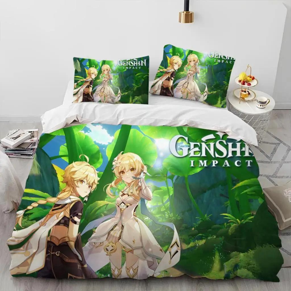Anime Genshin Impact Game Bedding Set Boys Girls Twin Queen Size Duvet Cover Pillowcase Bed Kids Adult Home Textileextile