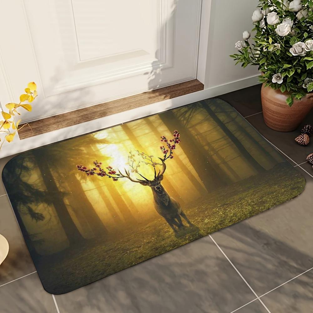 1pc Natural Forest Deer Bathroom Absorbent Mats Anti-Slip Mats Home Decor Supplies Carpets Home Kitchen Floor Mats