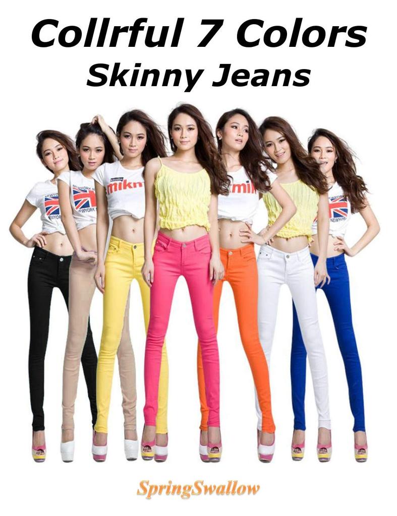 Spring Swallow Women's Colorful Skinny Denim Jeans, Stretch, Stylish, Winter, Beige, Leg-Lengthening, Beautiful Look (Beige, Size 27)