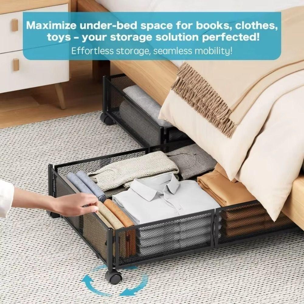 Bettaufbewahrungskorb aus Kohlenstoffstahl mit Rädern Schubladen-Aufbewahrungskorb Neuer Boden-Aufbewahrungswagen Schlafzimmer