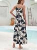 2026 Elegant European & American Spaghetti Strap Long Printed Dress with Pockets