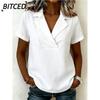 Women's Fashion Casual Solid Color Print Short Sleeve V-Neck Blouses & Shirts