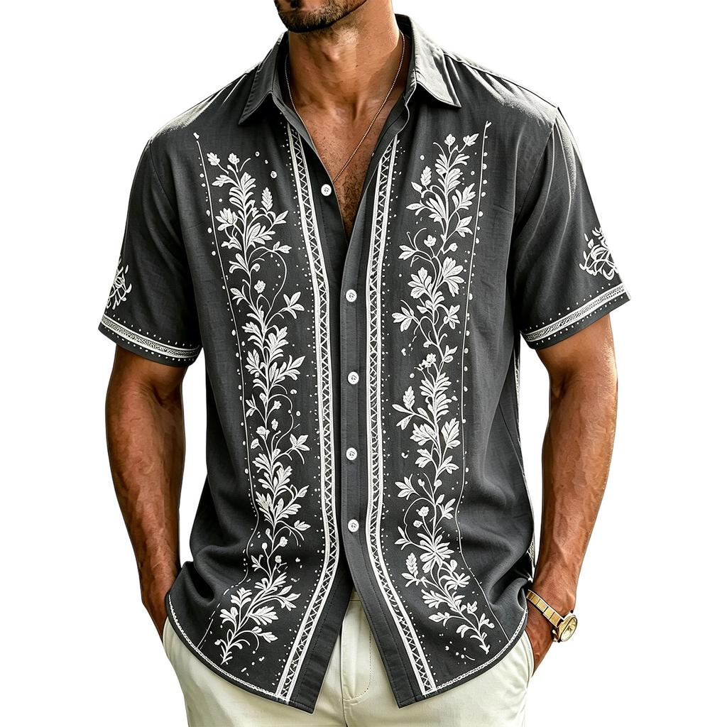Men's Casual Short-Sleeve Collared Shirt For Spring/Summer