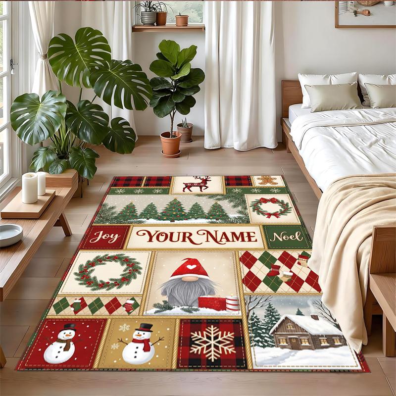 Christmas Custom Name Printed Square Area Rug Soft Non Slip Floor Carpet For Bedroom Holiday Gift