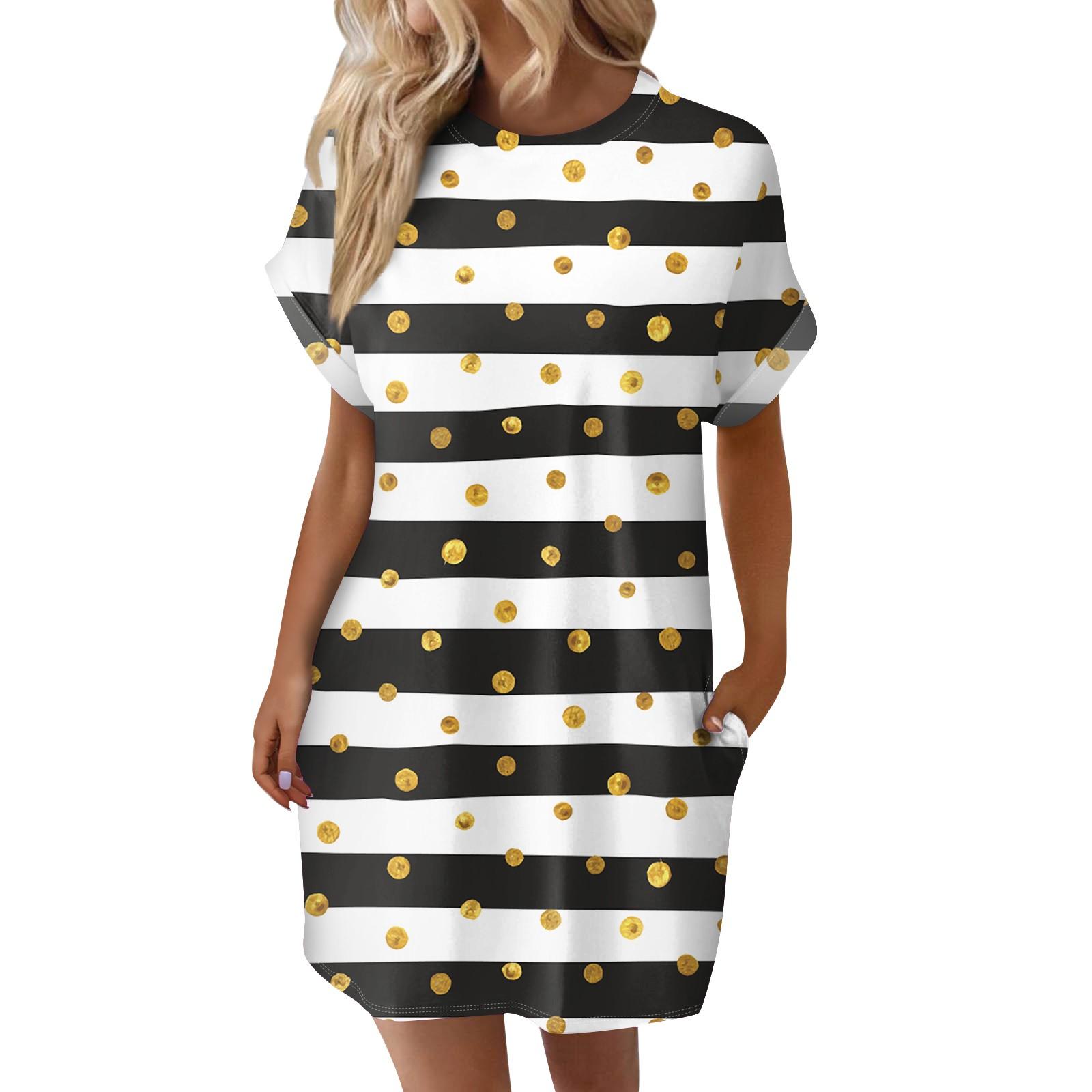 Женское модное летнее свободное платье-футболка средней длины с принтом и короткими — фото 3