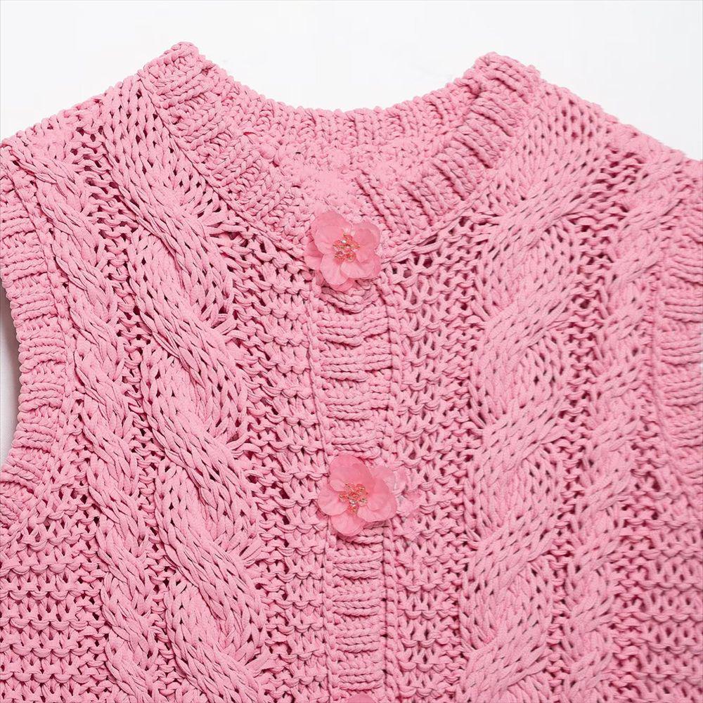 2025 Spring/Summer Women's Slim Fit Floral Button-Up Knit Vest