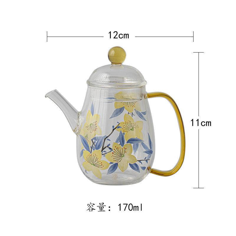 

170ml Hand Painted Lily Glass Teapot Vintage Tea Infuser Pot Household Tea Maker Kettle With Filter For Tea Supplies Ornaments