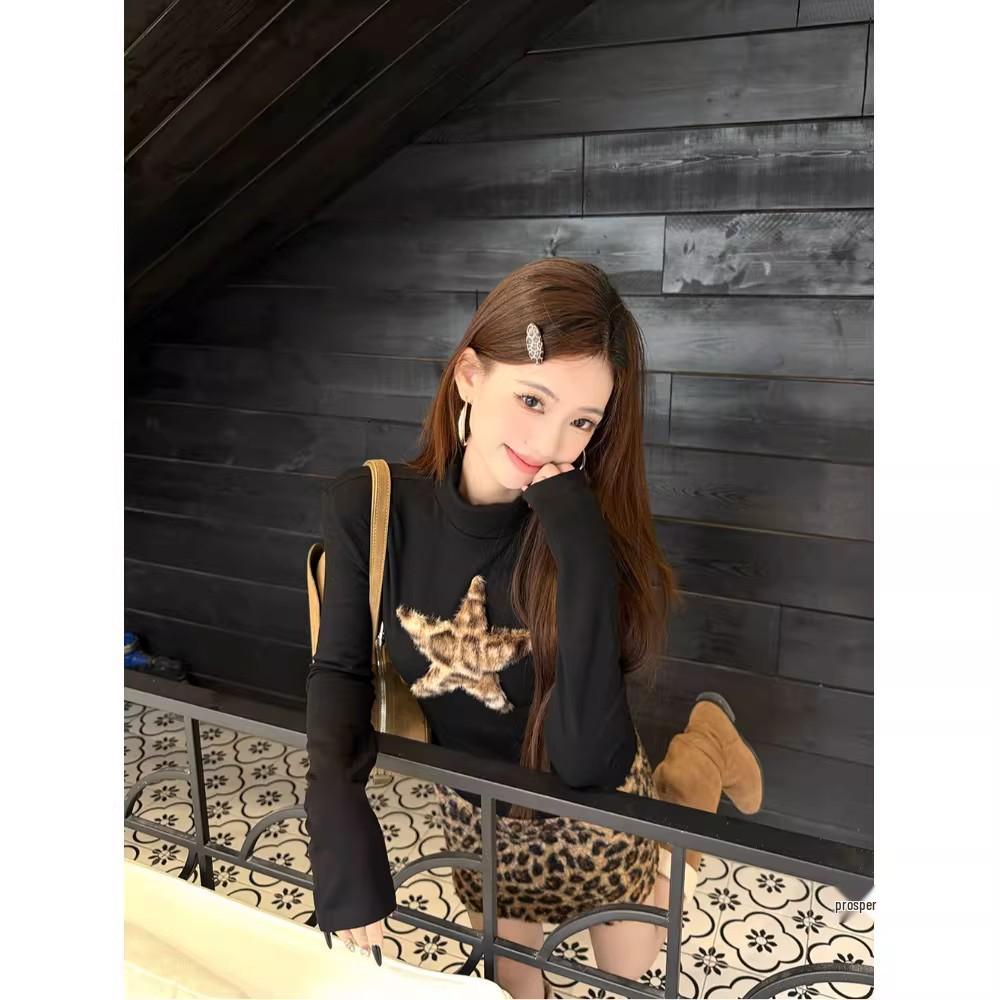 Women's Slim Fit Leopard Print Wool A-line Skirt - New Winter 2025 Style with Elastic Waist