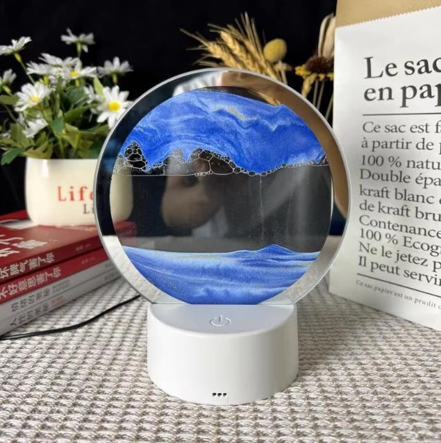 LED 16 Colors 3D Sandscape Lamp RGB Hourglass Light Moving Sand Art Frame Night Light with Deep Sea Display New Year Gift